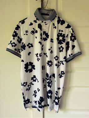 Greyson White Polo with Navy Floral Pattern